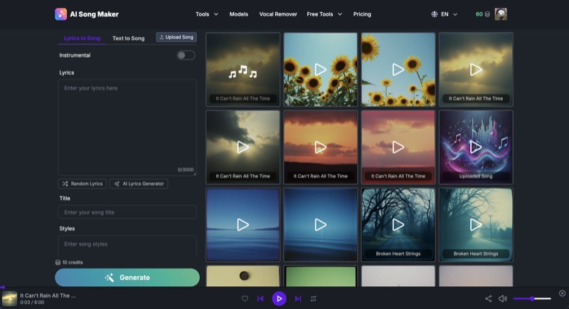 צילום מסך של AI Music Generator