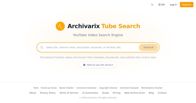צילום מסך של Archivarix Tube Search