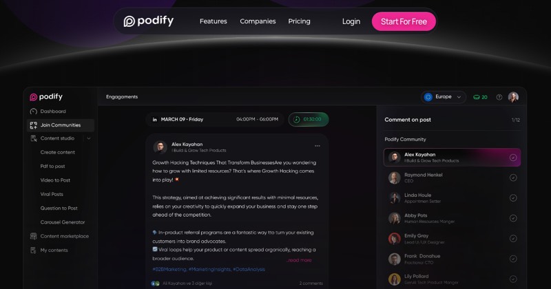 Podify.io, מסך 2