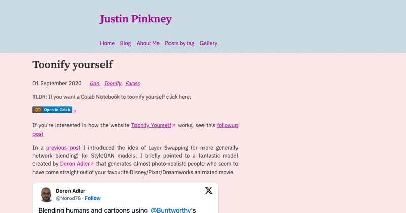 צילום מסך של Toonify yourself by Justin Pinkney