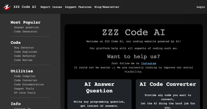 צילום מסך של ZZZ Code AI
